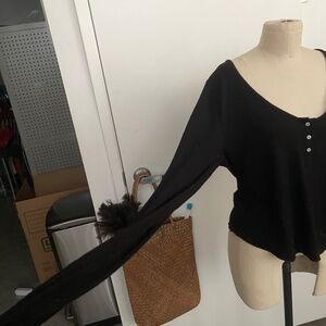 Cute Long Sleeve Free People Black T-shirt